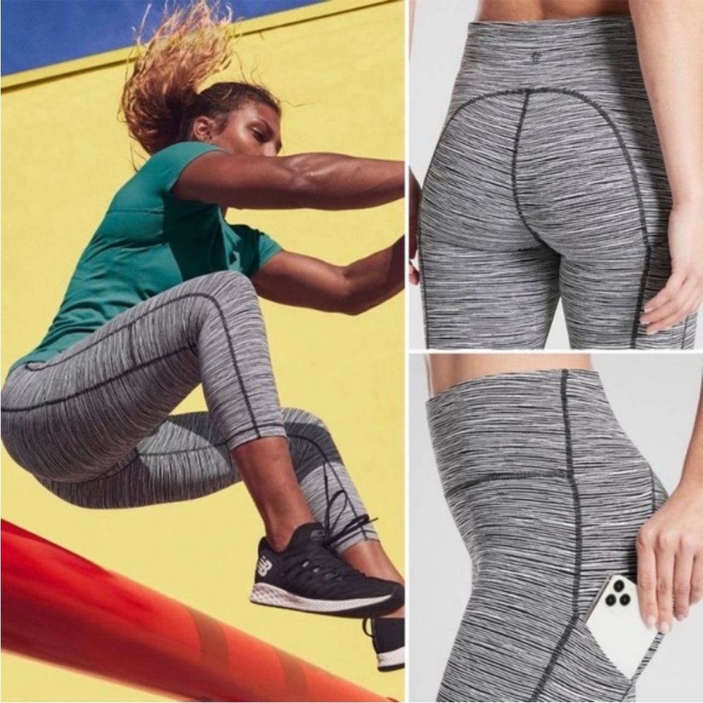 Athleta Ultimate Capri Legging High Rise Stash Pocket Linear Lines Striped Small